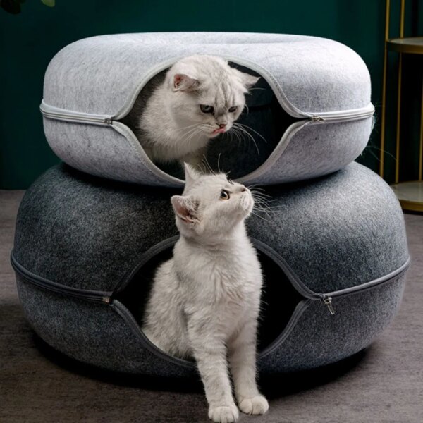 Donut Cat Bed Interactive Tunnel Pet Felt Indoor